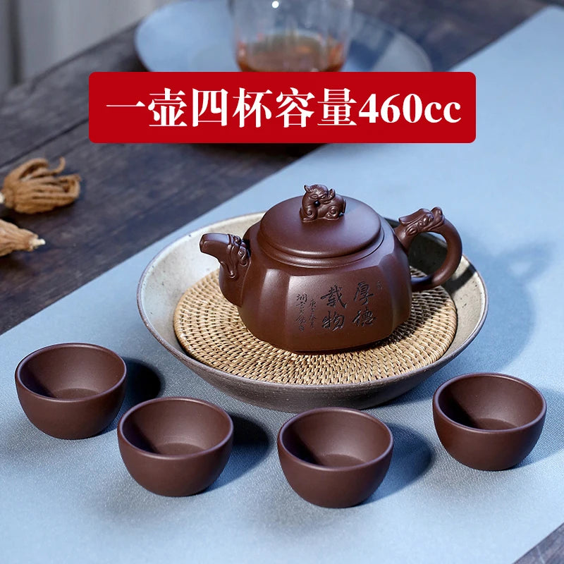 Yixing Sifang Pot Pure Handmade Large Capacity Raw Mine Old Purple Clay Tea Set High End Gift