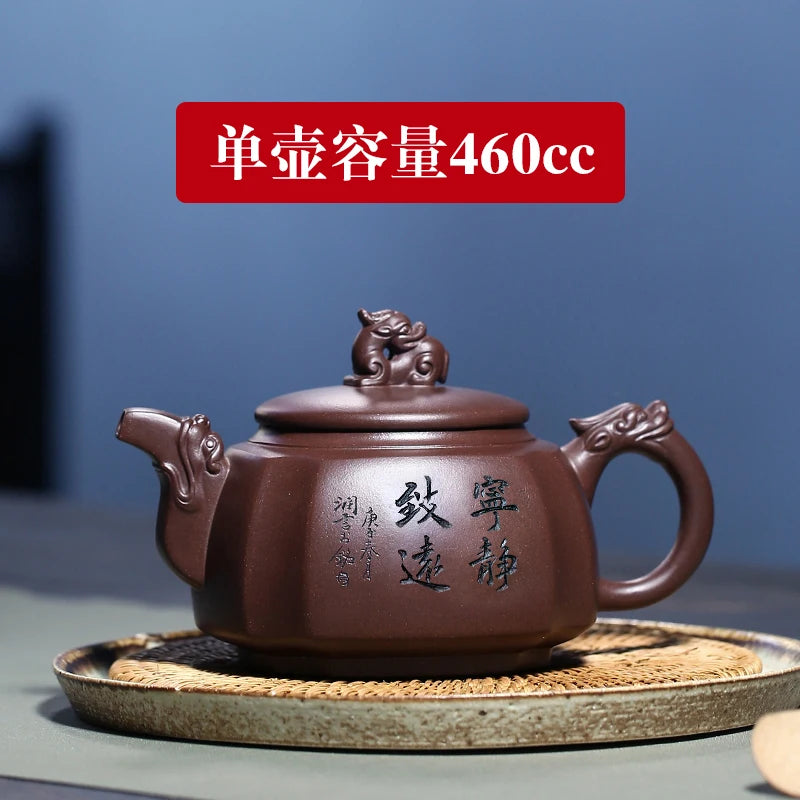 Yixing Sifang Pot Pure Handmade Large Capacity Raw Mine Old Purple Clay Tea Set High End Gift