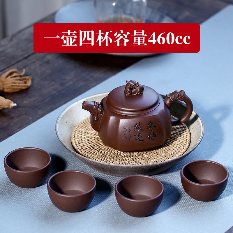 Yixing Sifang Pot Pure Handmade Large Capacity Raw Mine Old Purple Clay Tea Set High End Gift