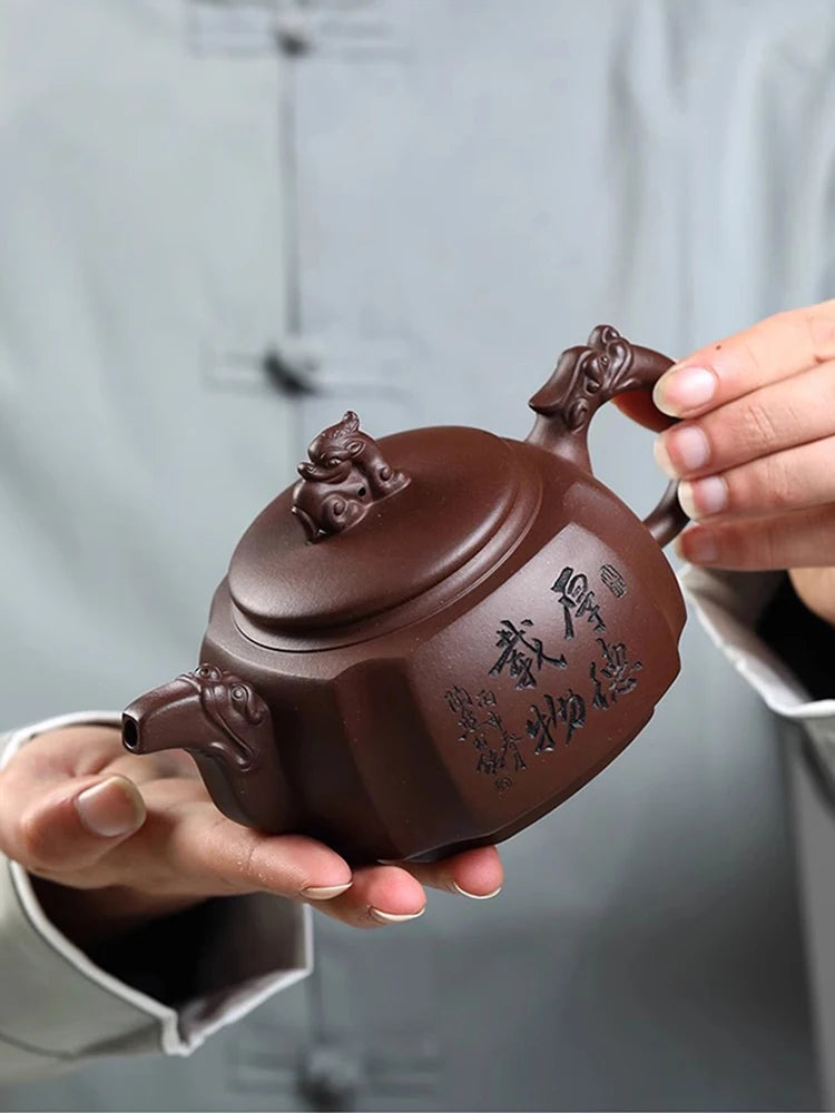 Yixing Sifang Pot Pure Handmade Large Capacity Raw Mine Old Purple Clay Tea Set High End Gift