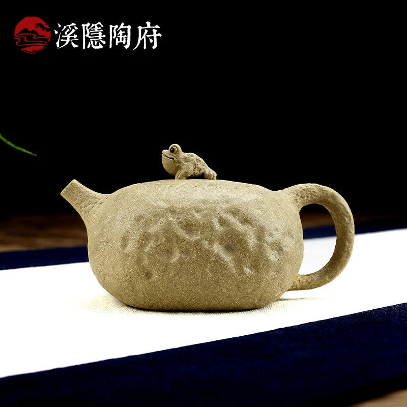 Yixing Zisha Teapot Famous Handmade Golden Toad Pot Flower Goods Square Laicai Literati Pot Boutique Teapot Kung Fu Tea Set