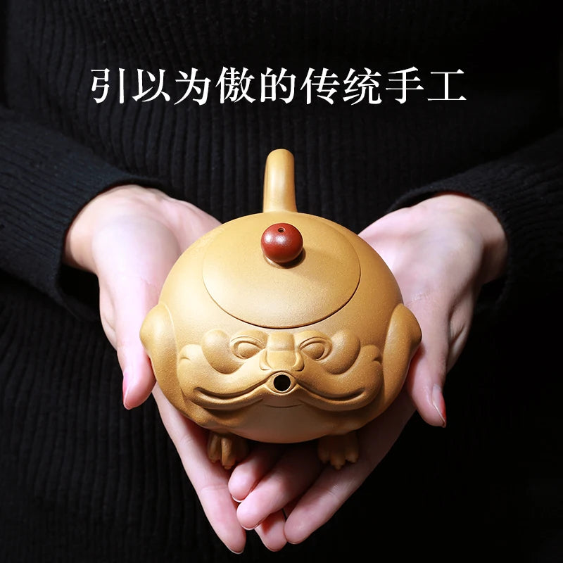 |Yixing purple clay pot pure handmade authentic Teapot Set household famous master Xie Daoli Fuyun Golden Toad