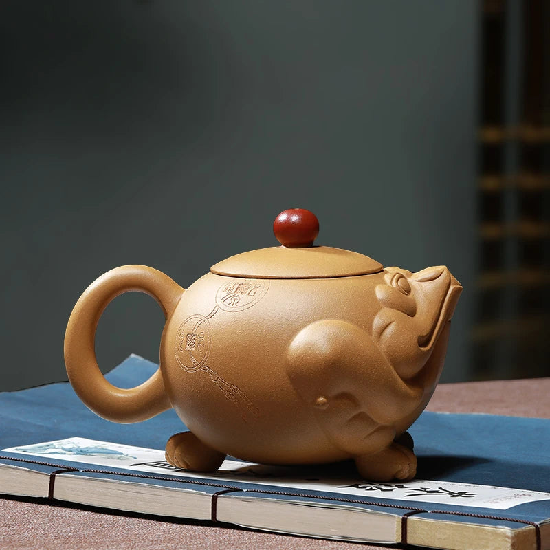 |Yixing purple clay pot pure handmade authentic Teapot Set household famous master Xie Daoli Fuyun Golden Toad