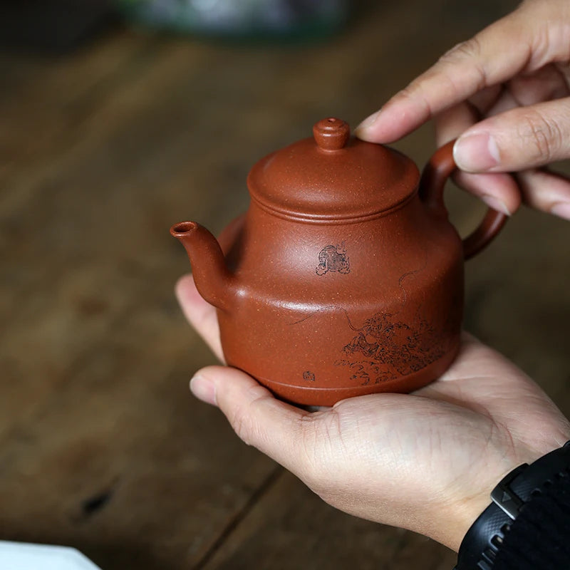 Yixing raw ore purple clay pot full hand molding old material downhill mud high holding pot 290cc old flavor atmosphere