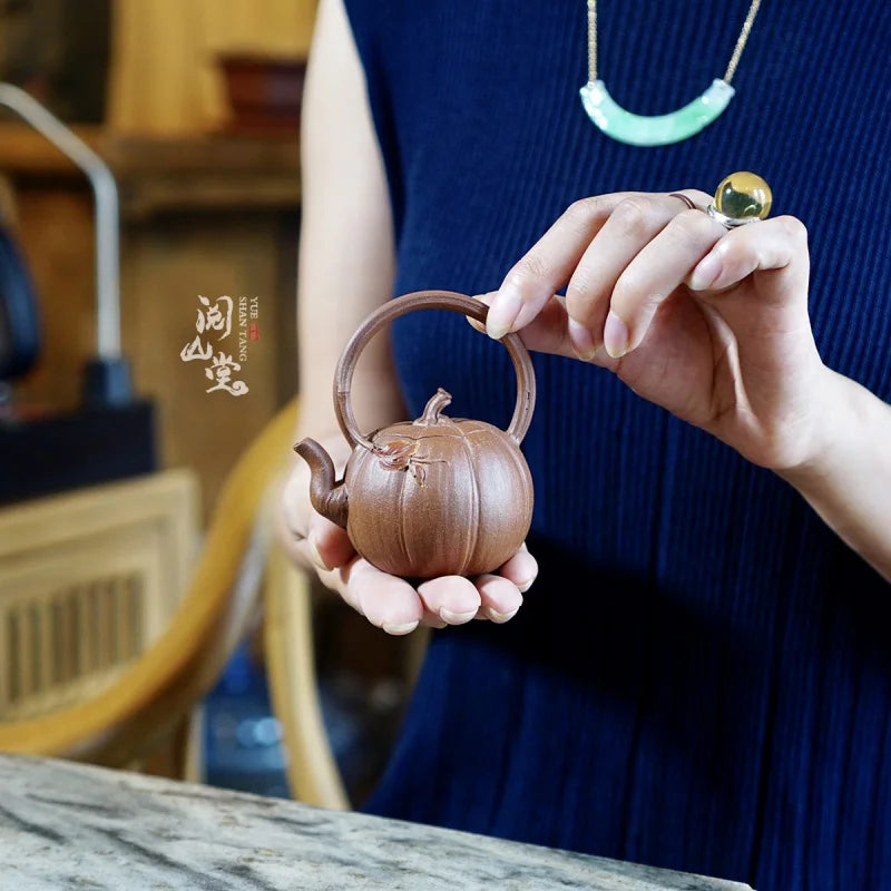 Yueshan Hall | Mini Pumpkin Lifting Handle Purple Clay Pot Raw Ore Old Segment Mud Flower Goods Shi Yiting Handmade