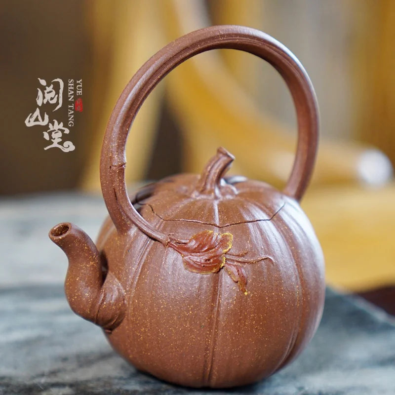 Yueshan Hall | Mini Pumpkin Lifting Handle Purple Clay Pot Raw Ore Old Segment Mud Flower Goods Shi Yiting Handmade