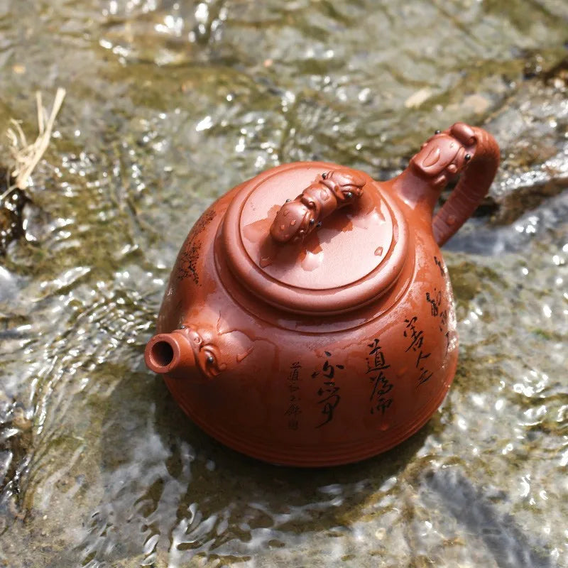 Zanghutianxia Large Capacity Yixing Purple Clay Pot Handmade Carved Purple Sand Tea Set Raw Ore Plain Cement Teapot Single Teapo