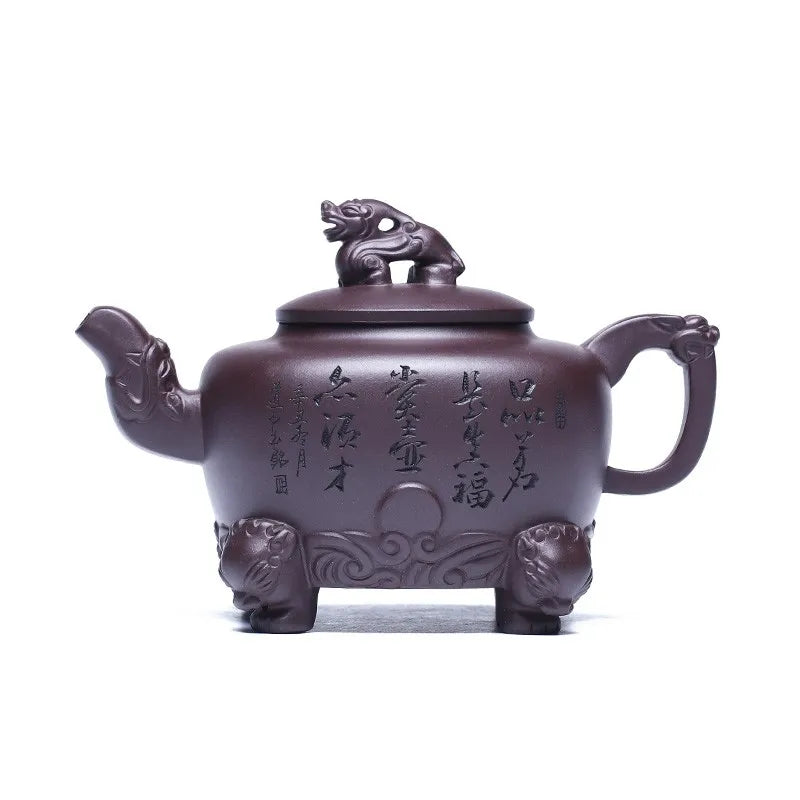 Zanghutianxia Large Capacity Yixing Purple Clay Teapot Hand-Carved Purple Sand Tea Set Raw Ore Purple Clay Teapot Square Pot All