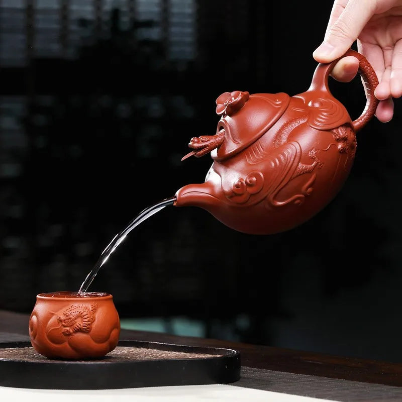 Zanghutianxia Relief Purple Clay Pot Yixing Famous Handmade Carved Teapot Raw Ore Zhao Zhuang Cinnabar Sand Yunlong Pot