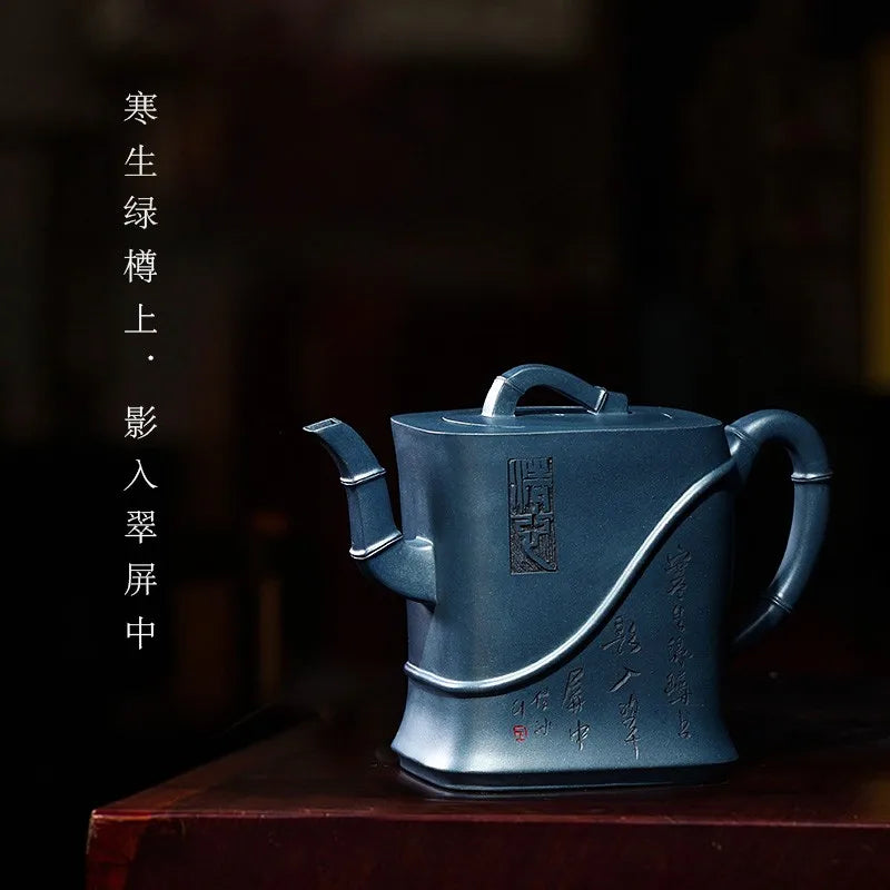 Zanghutianxia Yixing Hand-Carved Authentic Purple Clay Pot Azure Green Mud Country Aid Kombucha Pot Sets Cuiping Cuiping