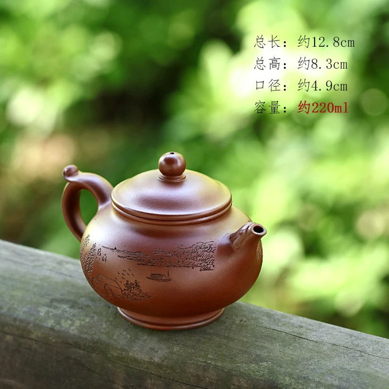 Zanghutianxia Yixing Purple Clay Pot Handmade Carved Kung Fu Tea Set Raw Ore Purple Clay Household Teapot Phoenix Beads Pot Phoe