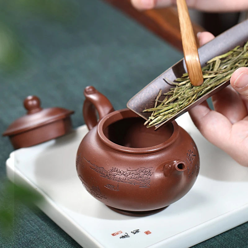 Zanghutianxia Yixing Purple Clay Pot Handmade Carved Kung Fu Tea Set Raw Ore Purple Clay Household Teapot Phoenix Beads Pot Phoe