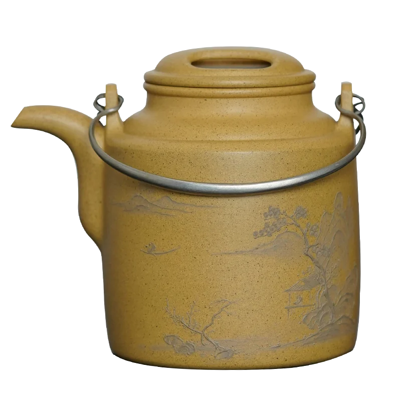 Zen Yuantang Ancient Style Mountain Cement Painted Cow Gayang Bucket Pot Yixing Handmade Purple Clay Pot Teapot Raw Ore Gold Seg