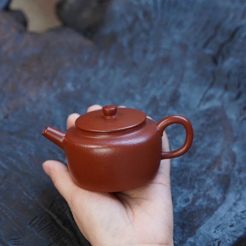 Zen Yuantang Wu Chengsang Flat Kettle Yixing Handmade Cinnabar Sand Small Purple Clay Pot Dahongpao Tea Pear Skin Cinnabar Sand