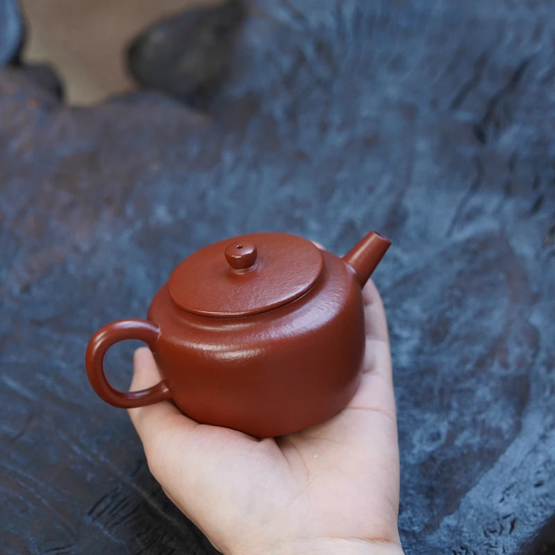 Zen Yuantang Wu Chengsang Flat Kettle Yixing Handmade Cinnabar Sand Small Purple Clay Pot Dahongpao Tea Pear Skin Cinnabar Sand