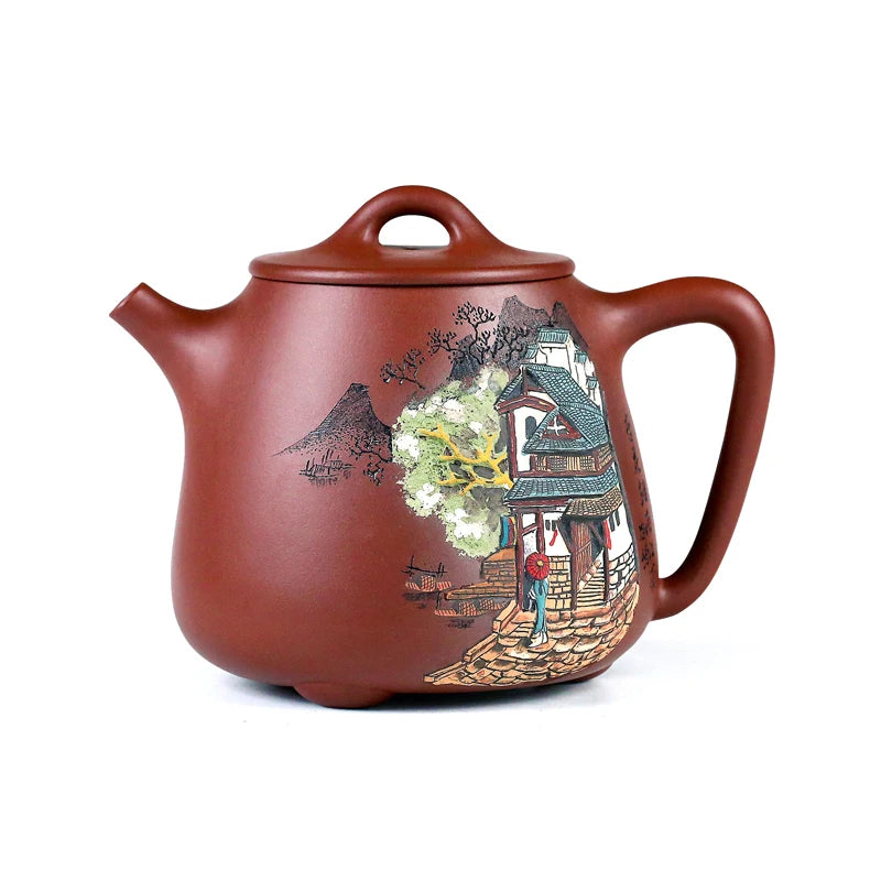|Zhang Xiaoling clay painted relief purple clay bottom groove clear purple sand teapot tea set Kung Fu single pot