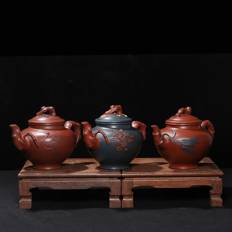 |back old pot of purple sand factory old pot Wang Yinxian make all hand at the age of three color poetic set of pot