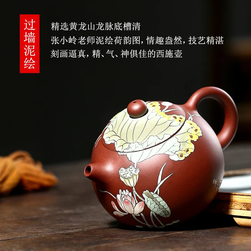 |by Zhang Xiaoling mud painting pure manual undressed ore teapot tea set suit xi shi qing pot of of bottom chamfer