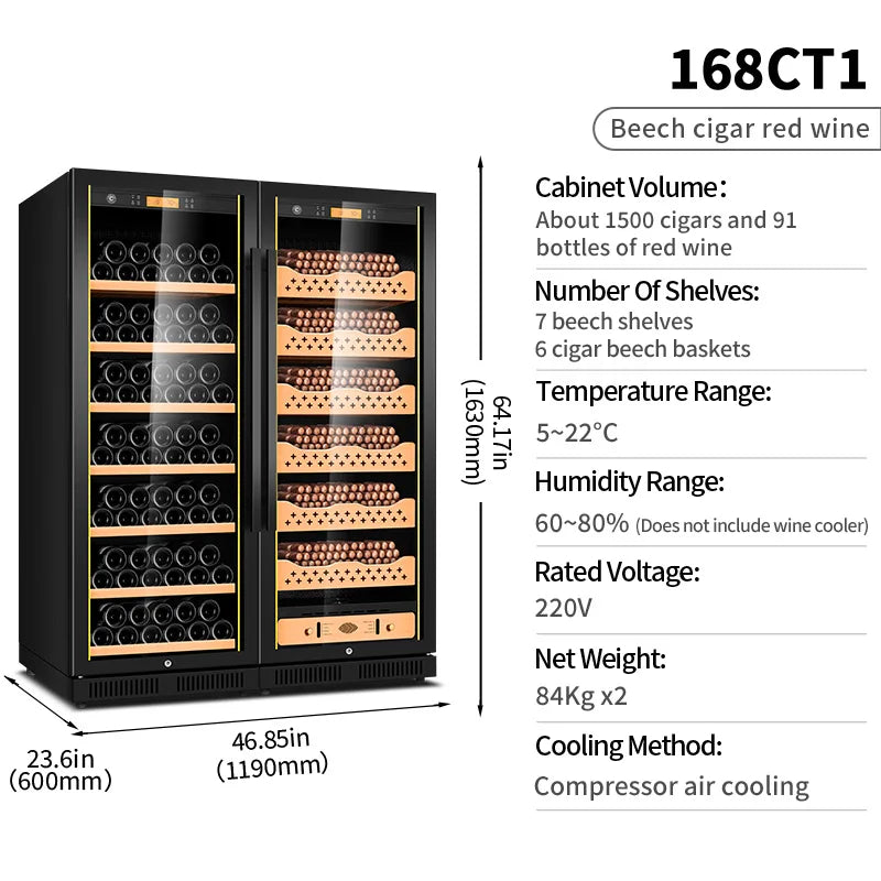 cigar cabinet led light humidor display large Spanish Cedar Wood Luxury Cigar Cooler FK-168CT