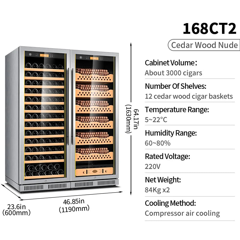 cigar cabinet led light humidor display large Spanish Cedar Wood Luxury Cigar Cooler FK-168CT
