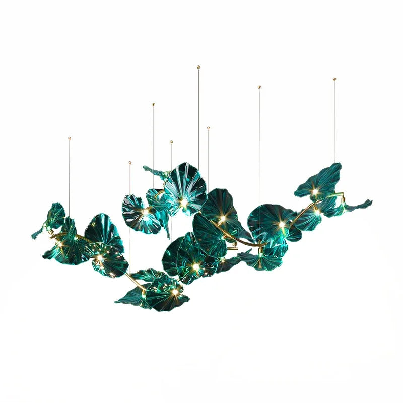 copper light luxury chandelier villa living room light lotus leaf tea room light modern bedroom dining room glass chandelier