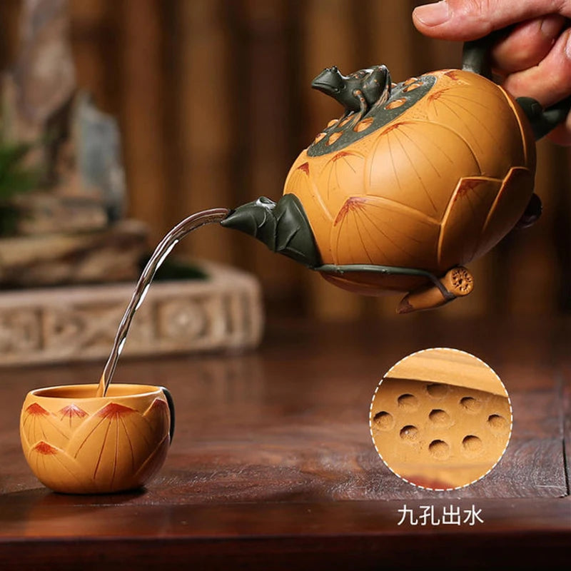 |famous pure handmade authentic Yixing raw ore purple sand pot Lianpeng frog household tea making pot and tea set