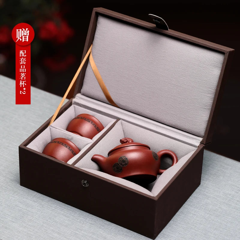 |fragrance Yixing famous purple clay pot pure handmade raw ore red vermilion mud Changle Weiyang Kung Fu Teapot Tea Set