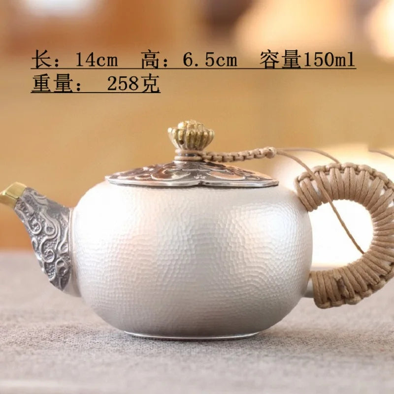 |high-grade teapot 999 sterling silver hand relief fine silver side longfeng xi shi the household single pot pot of tea