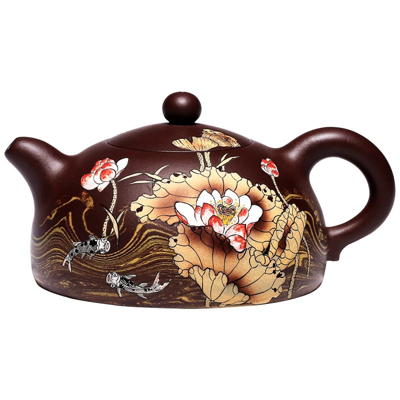 |mud painting Zhang Xiaoling TaoLing warping clay teapot pure handmade ceramic tea-pot lotus tea set and a half months