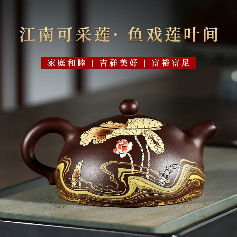 |mud painting Zhang Xiaoling TaoLing warping clay teapot pure handmade ceramic tea-pot lotus tea set and a half months