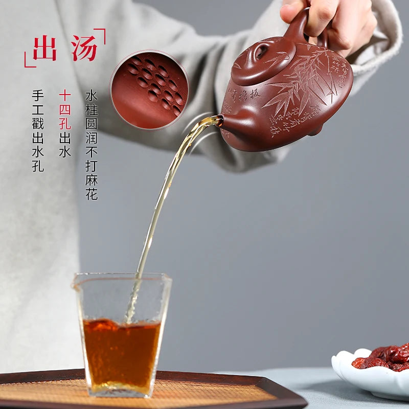 |mud yixing recommended pure manual famous teapot kung fu tea set household single pot carved bamboo stone gourd ladle