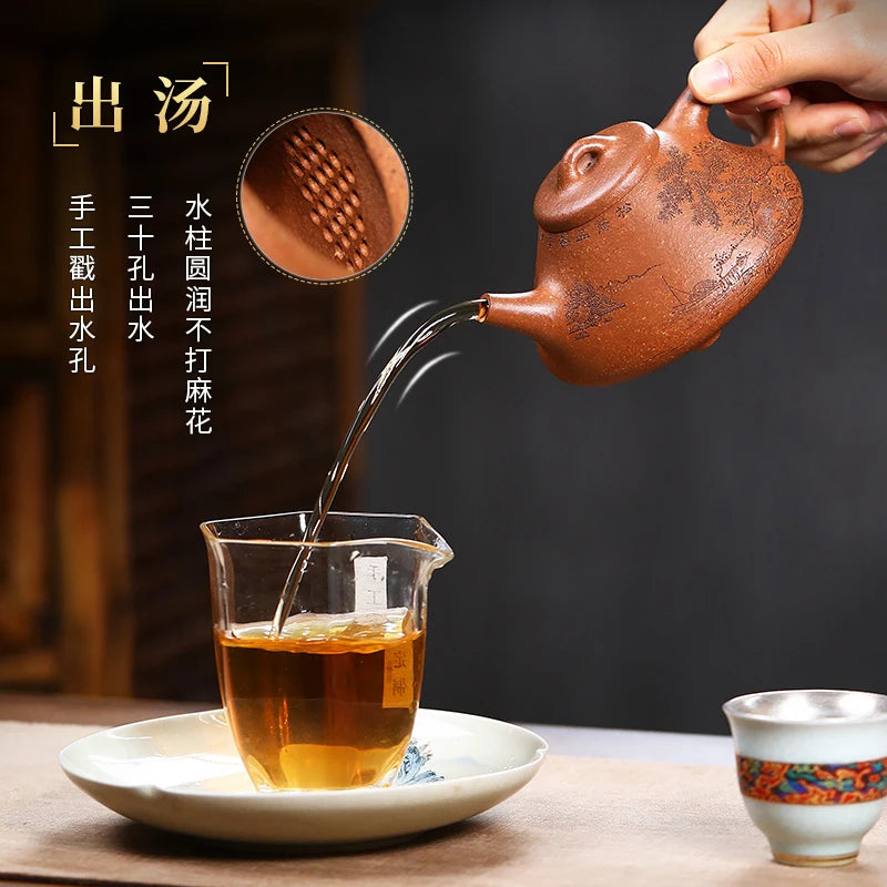 |ores are recommended by the engraved paint Yuan Debo pure manual smelting stone gourd ladle pot kung fu tea teapot