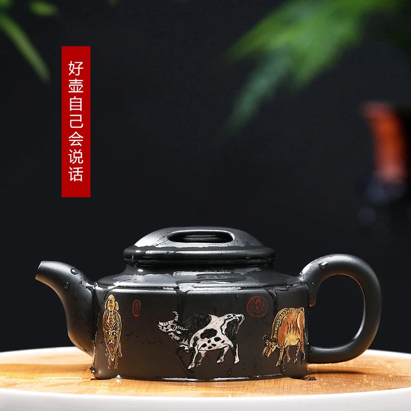 |pot Mingxiang purple clay pot Yixing famous family pure handmade raw ore black clay Wuniu pot Kung Fu Teapot Tea Set