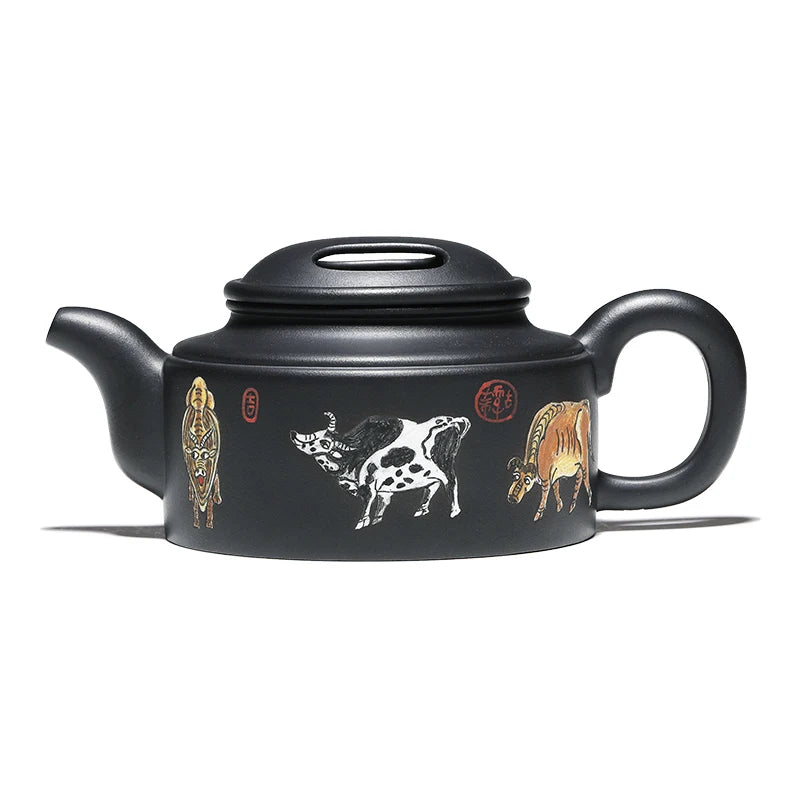 |pot Mingxiang purple clay pot Yixing famous family pure handmade raw ore black clay Wuniu pot Kung Fu Teapot Tea Set