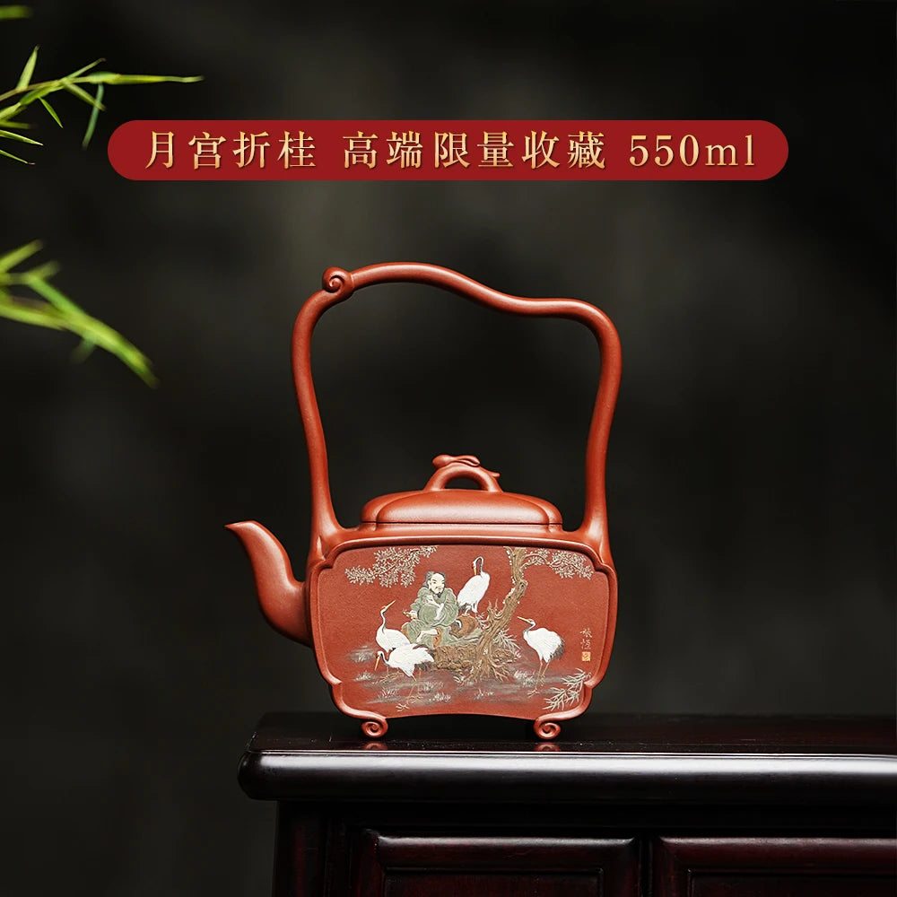 |pot famous national worker fan Qianwen pure manual Zhang Heng mud painted raw ore bottom trough lifting beam teapot