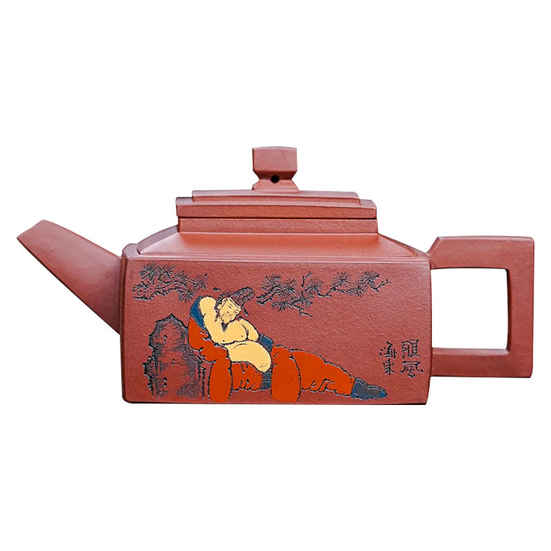 |pure manual famous hai-dong wang undressed ore mud cleaning bottom groove carved zisha teapot tea kungfu single pot