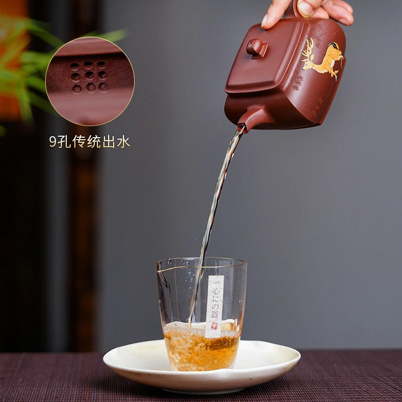 |pure manual famous hai-dong wang undressed ore mud cleaning bottom groove carved zisha teapot tea kungfu single pot