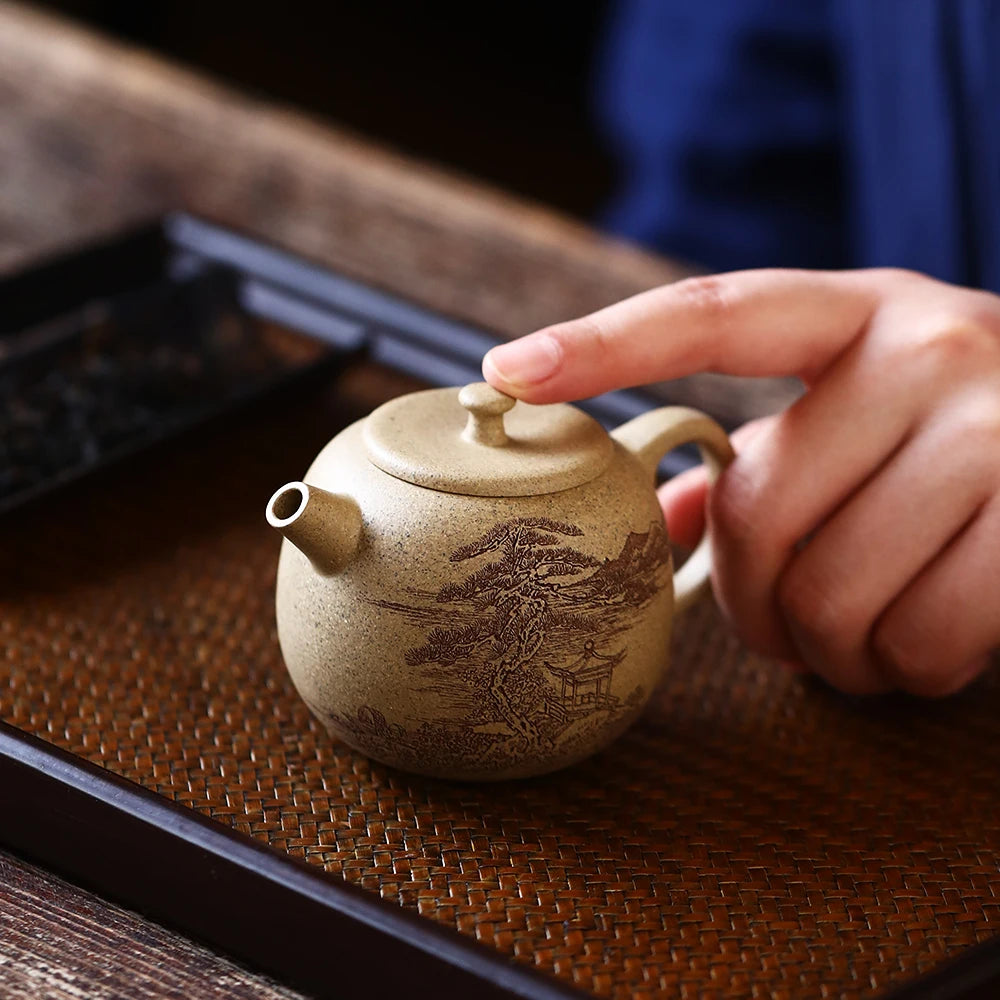 |purple clay pot Master Li Jianjun pure handmade high-quality tea making pot mud view spring pot in raw ore section