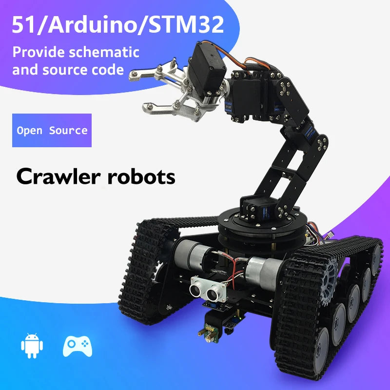robot 6 degrees of freedom robot arm open source intelligent tracking and obstacle avoidance trolley competition kit