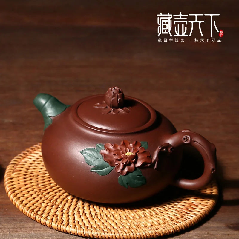 yixing recommended all hand pot of the world famous dell collect old purple clay teapot tea sets peony spring scenery