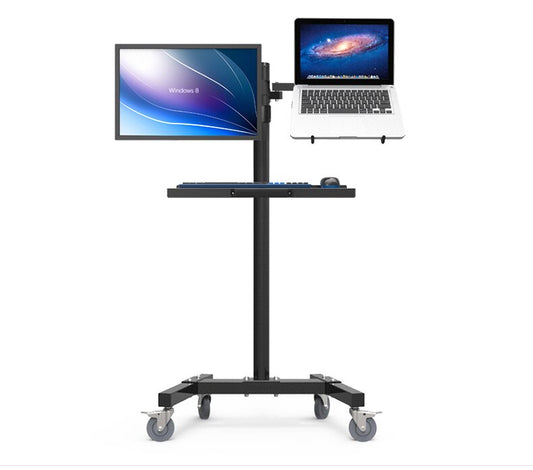 Dual Mount Monitor Holder + Laptop Holder PS Stand Trolley  Sit-Stand Work Station Floor Stand Moving Cart