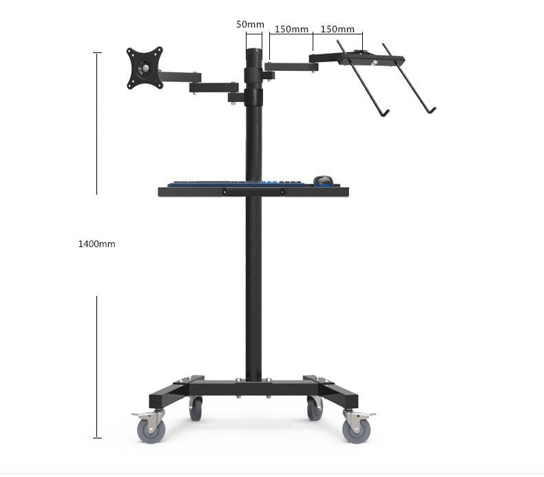 Dual Mount Monitor Holder + Laptop Holder PS Stand Trolley  Sit-Stand Work Station Floor Stand Moving Cart