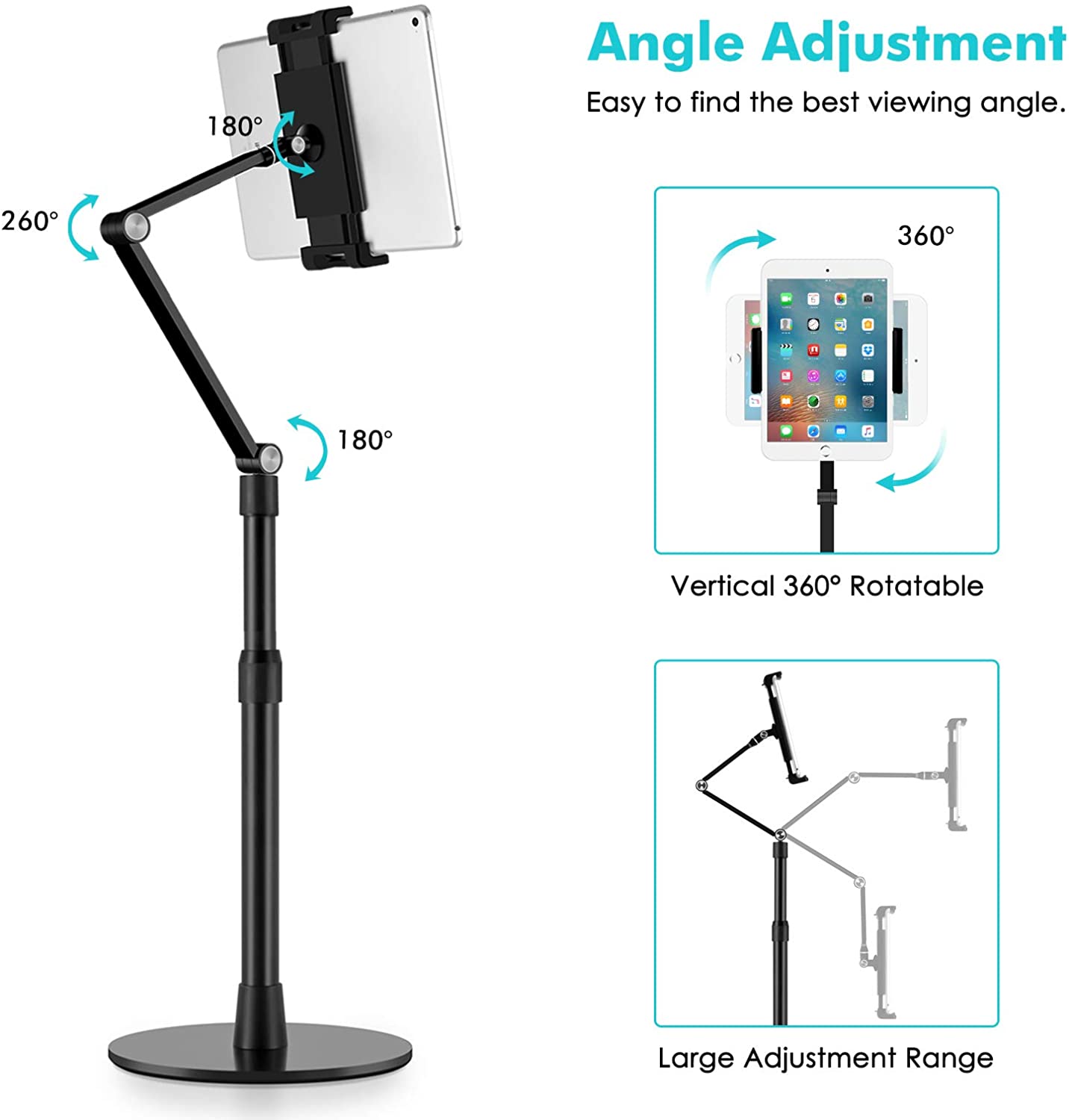 Tablet Phone Overhead Stand, Height &amp; Angle Adjustable, Aluminum Desktop Stand, Compatible with 3.5-11&quot; Cellphone and Tablets